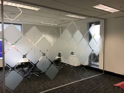 Glasfolie met maatwerk patroon voor vergaderruimte / conference room, rond, vierkant