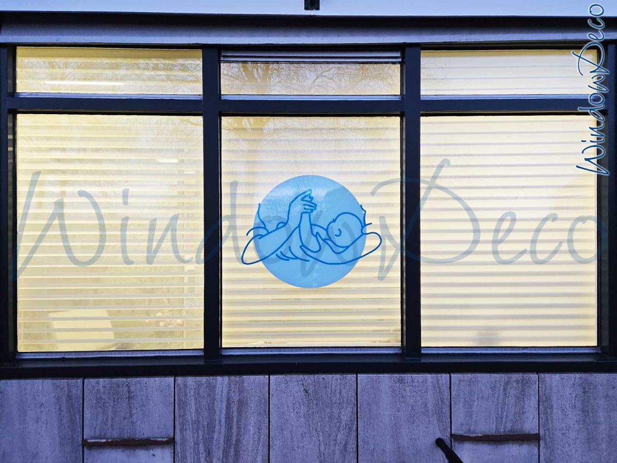 raamsticker, vorm gesneden logo, spiegelbeeld, WindowDeco