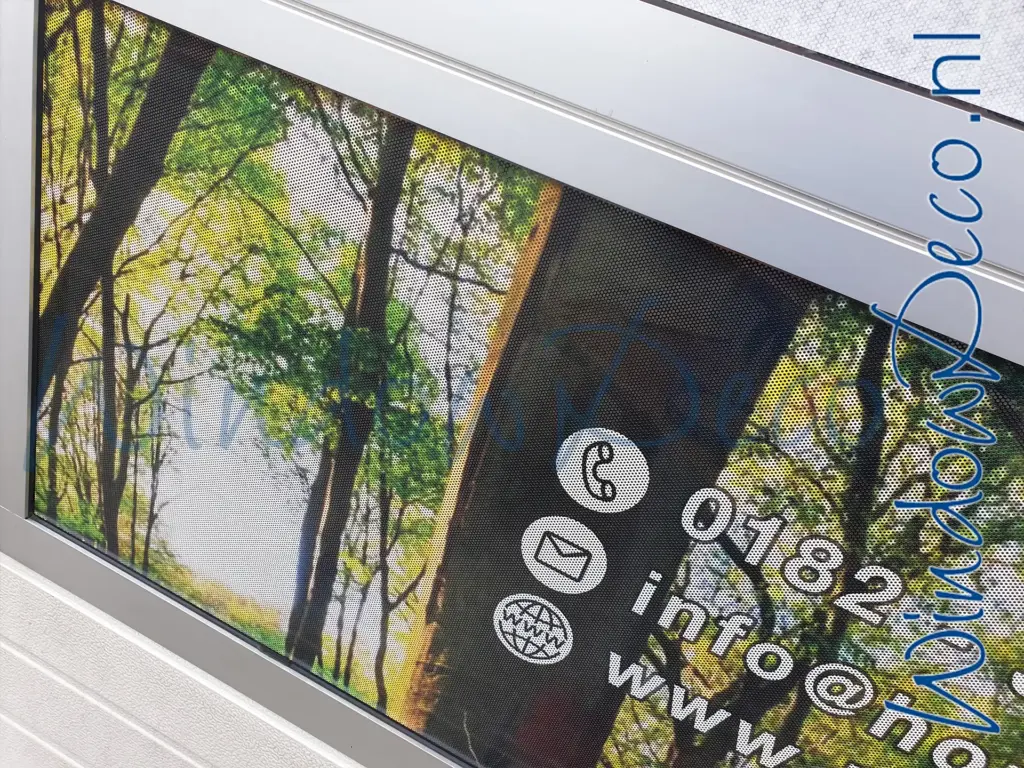 One-way vision raamfolie, voor bedrijven, gevelbelettering, WindowDeco