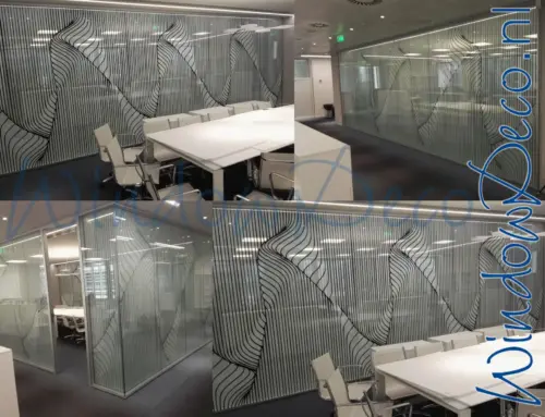 Grote two-way vision raamfolie, geperforeerde raamfolie, doorkijkbaar, anti-inkijk, kantoor